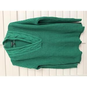 Lauren by Ralph Lauren green cable knit 100% cotton v neck sweater size Medium